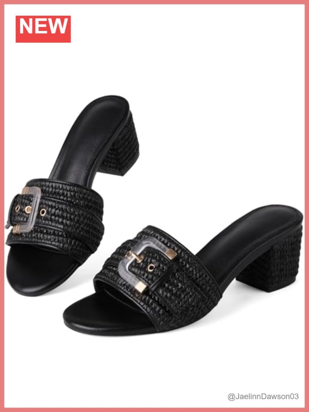 Raffia Heeled Sandals Women Block Heel Mules Open Toe Slip On Woven Summer Shoes